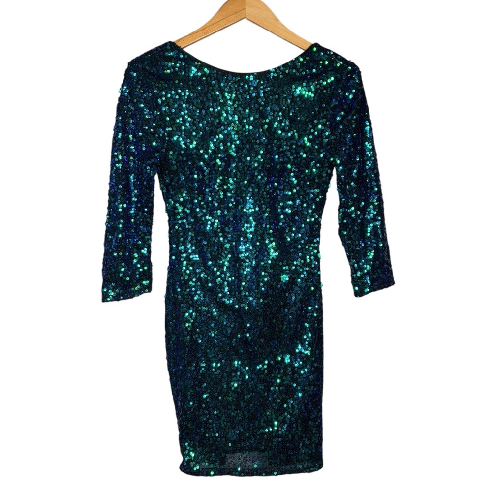 H&M Sequin Bodycon Dress Blue Green womens size small party cocktails event wear